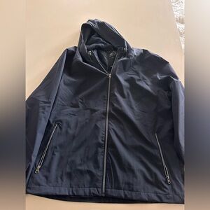 NWOT Men's Vantage Navy Hooded Rain Jacket with Zippered Pocket